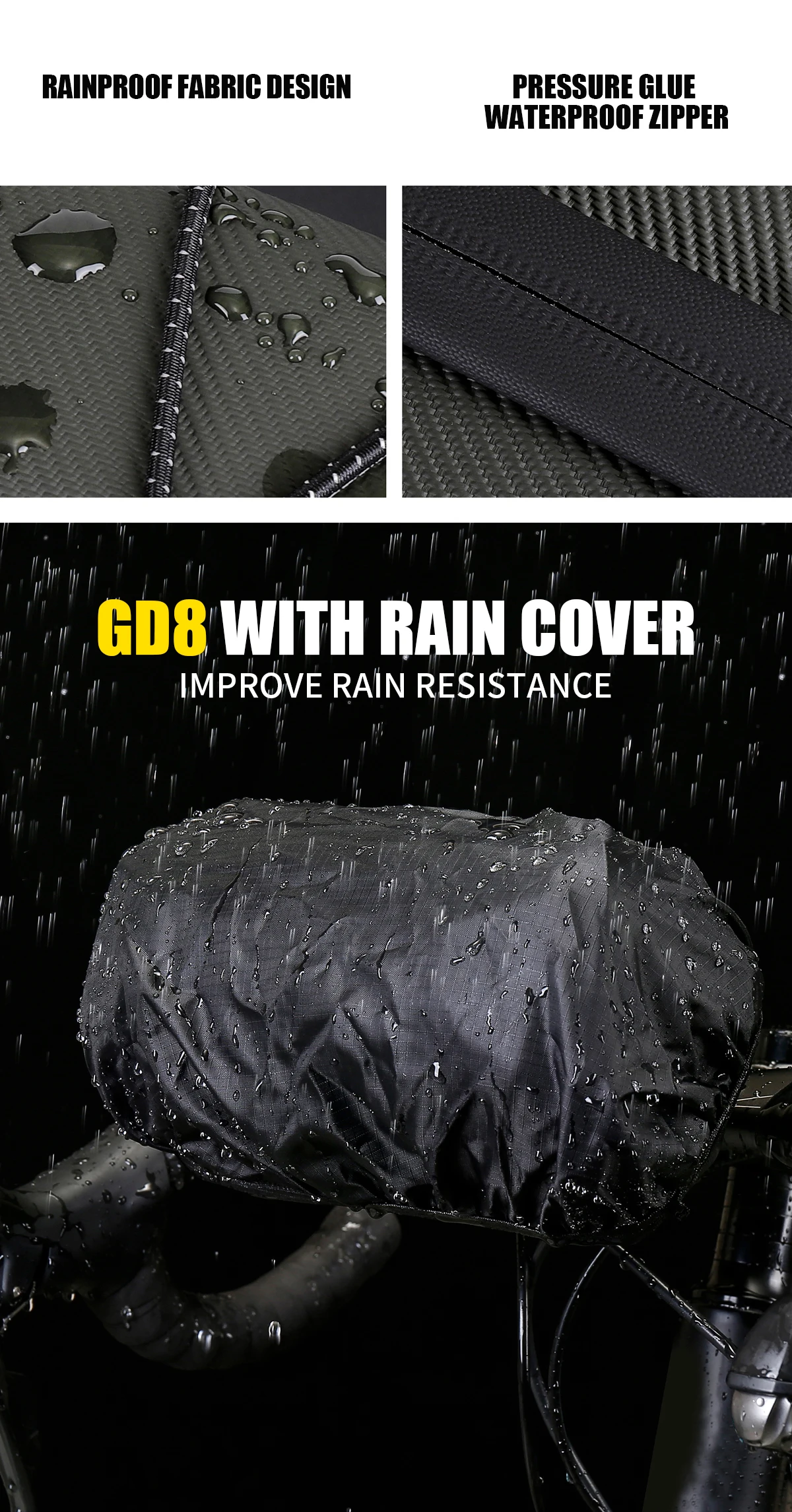 WILD MAN BBG154 Bike Handlebar Bag EVA Hard Shell Rainproof Front Storage Pouch Bungee Cord Shoulder Strap Rain Cover MTB Road