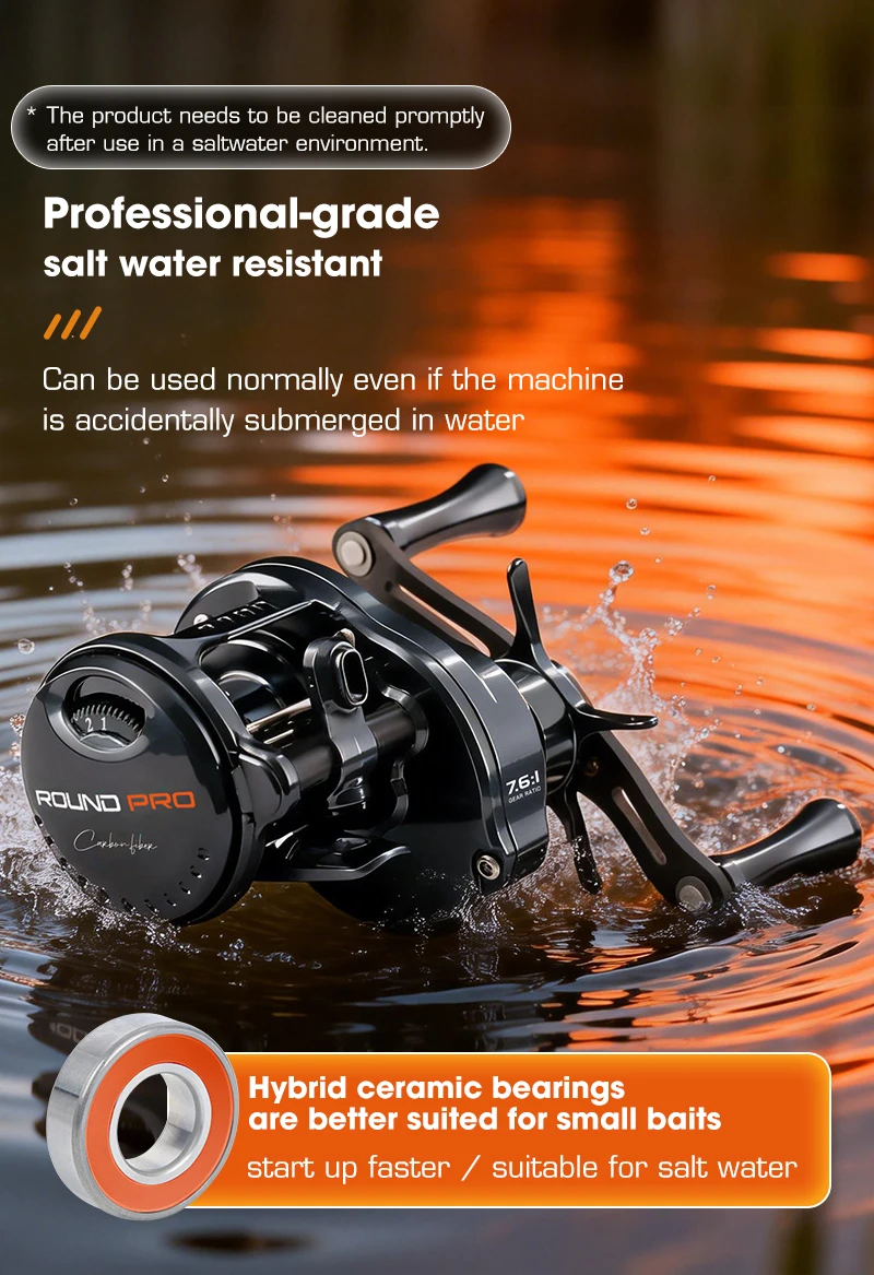 SEASIR Round Rro BFS 119g Baitcasting Fishing Reel Ultralight All Carbon Fiber 7.6:1 Drag 5kg With Free Reel Bag Fishing Coil