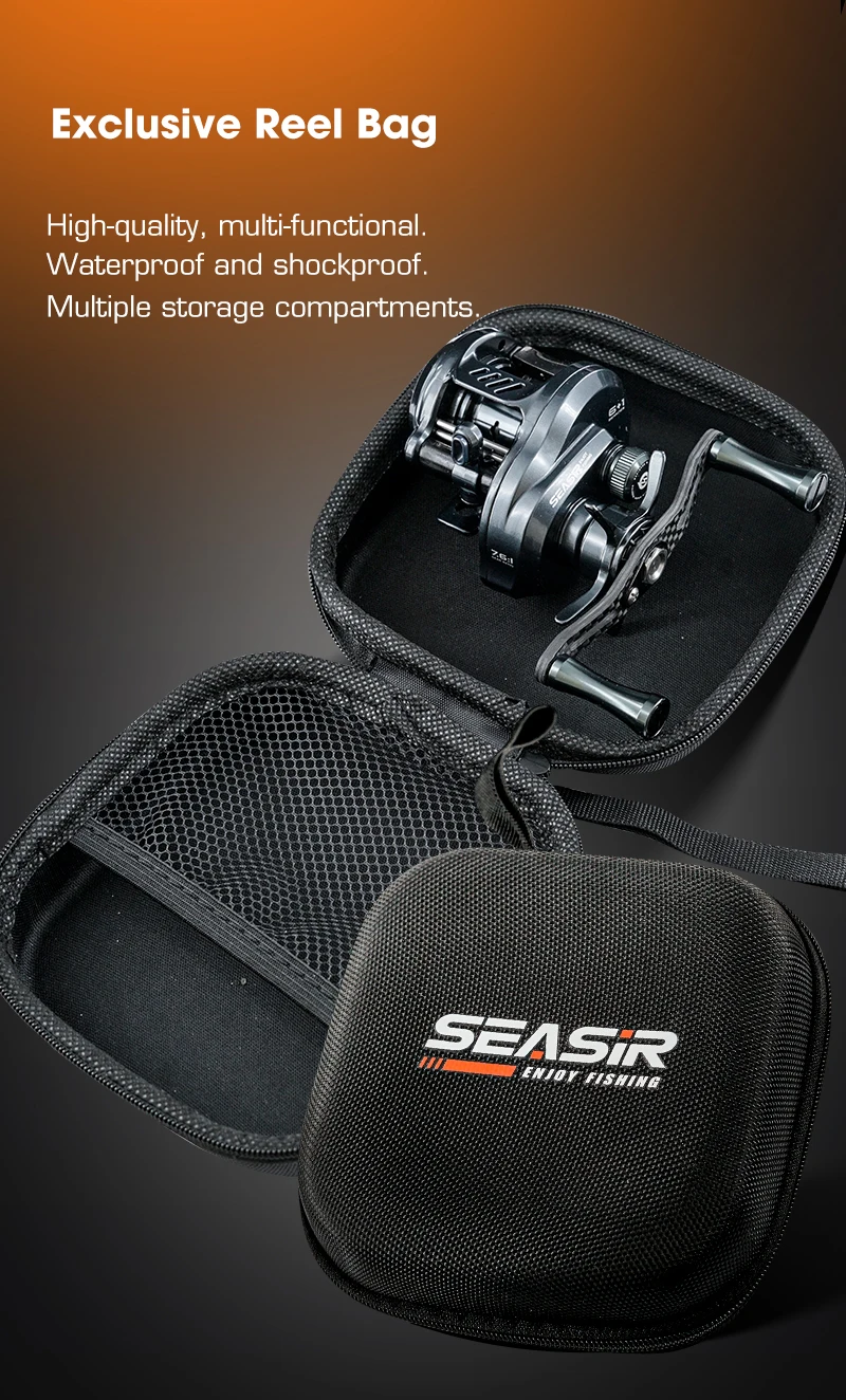 SEASIR Round Rro BFS 119g Baitcasting Fishing Reel Ultralight All Carbon Fiber 7.6:1 Drag 5kg With Free Reel Bag Fishing Coil