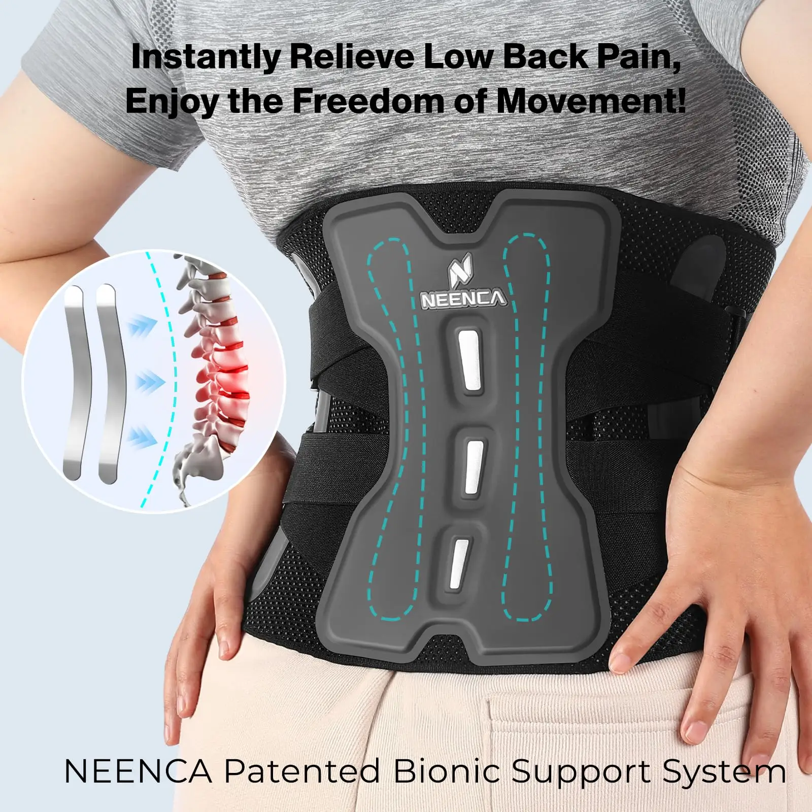 NEENCA Back Brace for Lower Back Pain Relief Lumbar Support Belt for Men & Women Soft Breathable Mesh for Sciatica, Scoliosis