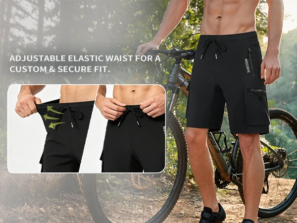 WOSAWE Summer MTB Shorts Mountain Bike Cycling Padded Shorts Multi-Pockets Road Bike Trousers Outdoor Sports 2 in 1 Short Pants