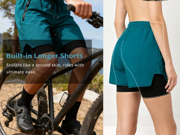 WOSAWE Summer MTB Shorts Mountain Bike Cycling Padded Shorts Multi-Pockets Road Bike Trousers Outdoor Sports 2 in 1 Short Pants