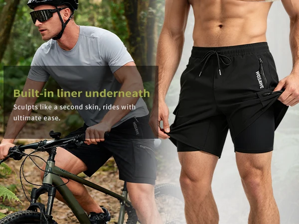 WOSAWE Summer MTB Shorts Mountain Bike Cycling Padded Shorts Multi-Pockets Road Bike Trousers Outdoor Sports 2 in 1 Short Pants