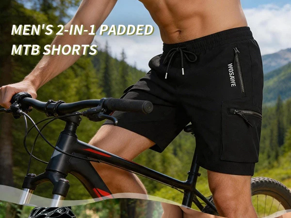 WOSAWE Summer MTB Shorts Mountain Bike Cycling Padded Shorts Multi-Pockets Road Bike Trousers Outdoor Sports 2 in 1 Short Pants