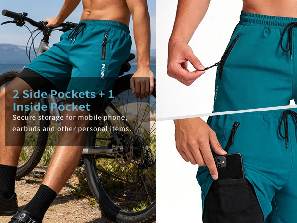 WOSAWE Summer MTB Shorts Mountain Bike Cycling Padded Shorts Multi-Pockets Road Bike Trousers Outdoor Sports 2 in 1 Short Pants