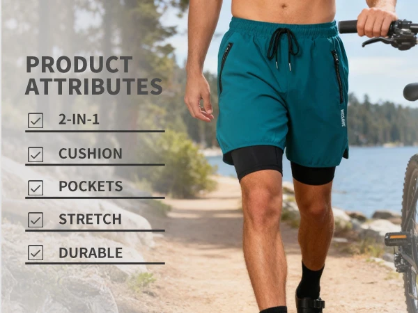 WOSAWE Summer MTB Shorts Mountain Bike Cycling Padded Shorts Multi-Pockets Road Bike Trousers Outdoor Sports 2 in 1 Short Pants