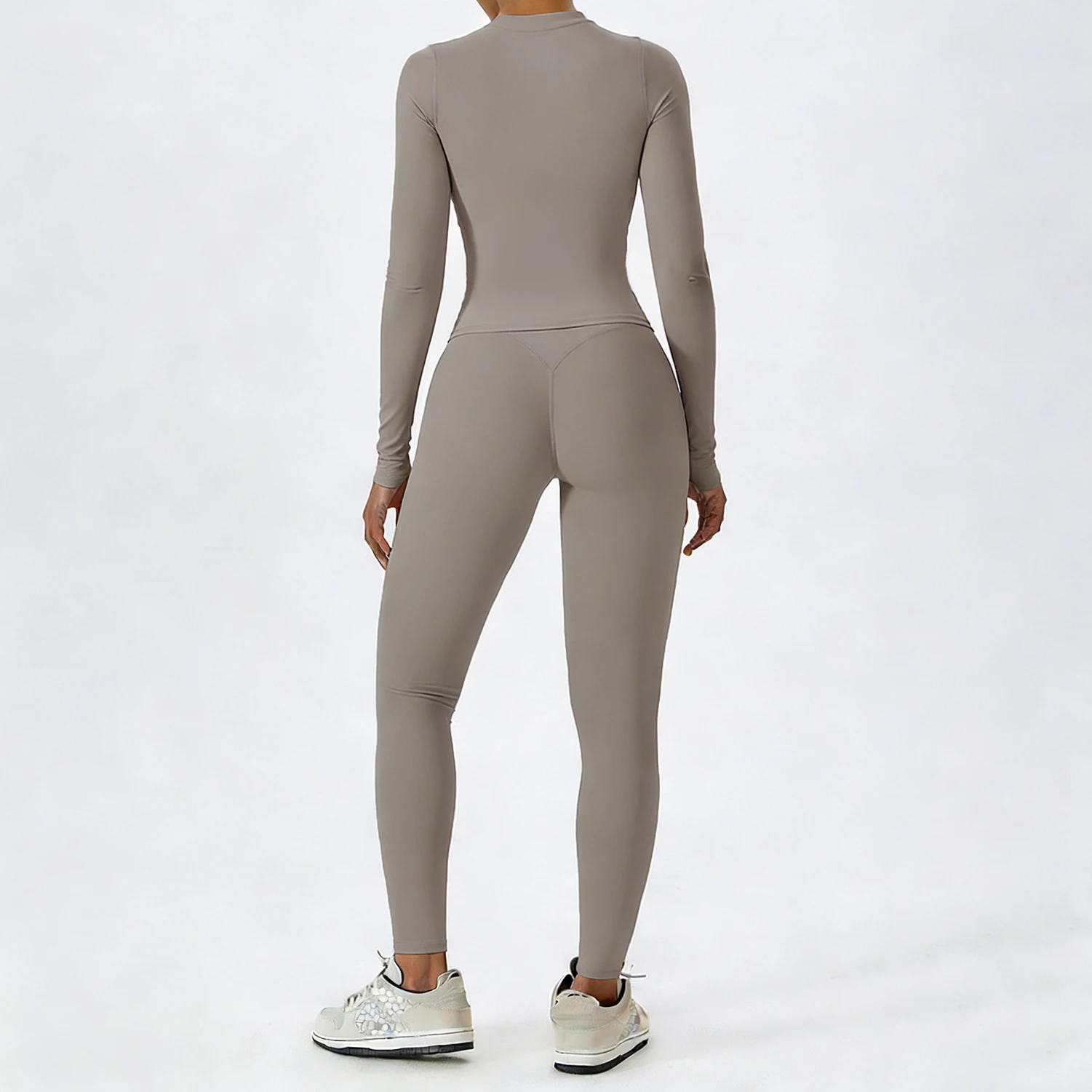 Women Yoga Set 2 Piece Long Sleeve Naked Feeling Slim Fit Athletic Top High Waist Compression Leggings Gym Activewear