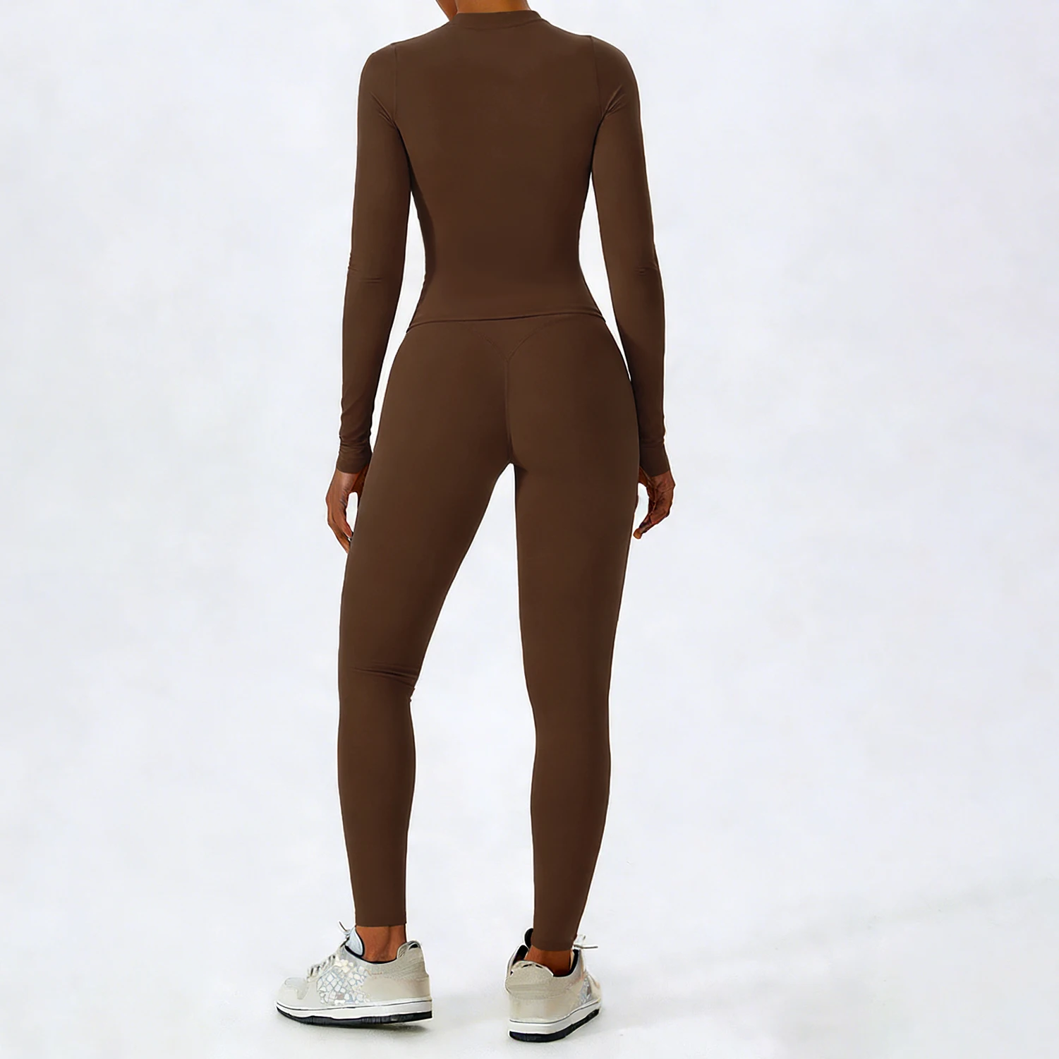 Women Yoga Set 2 Piece Long Sleeve Naked Feeling Slim Fit Athletic Top High Waist Compression Leggings Gym Activewear