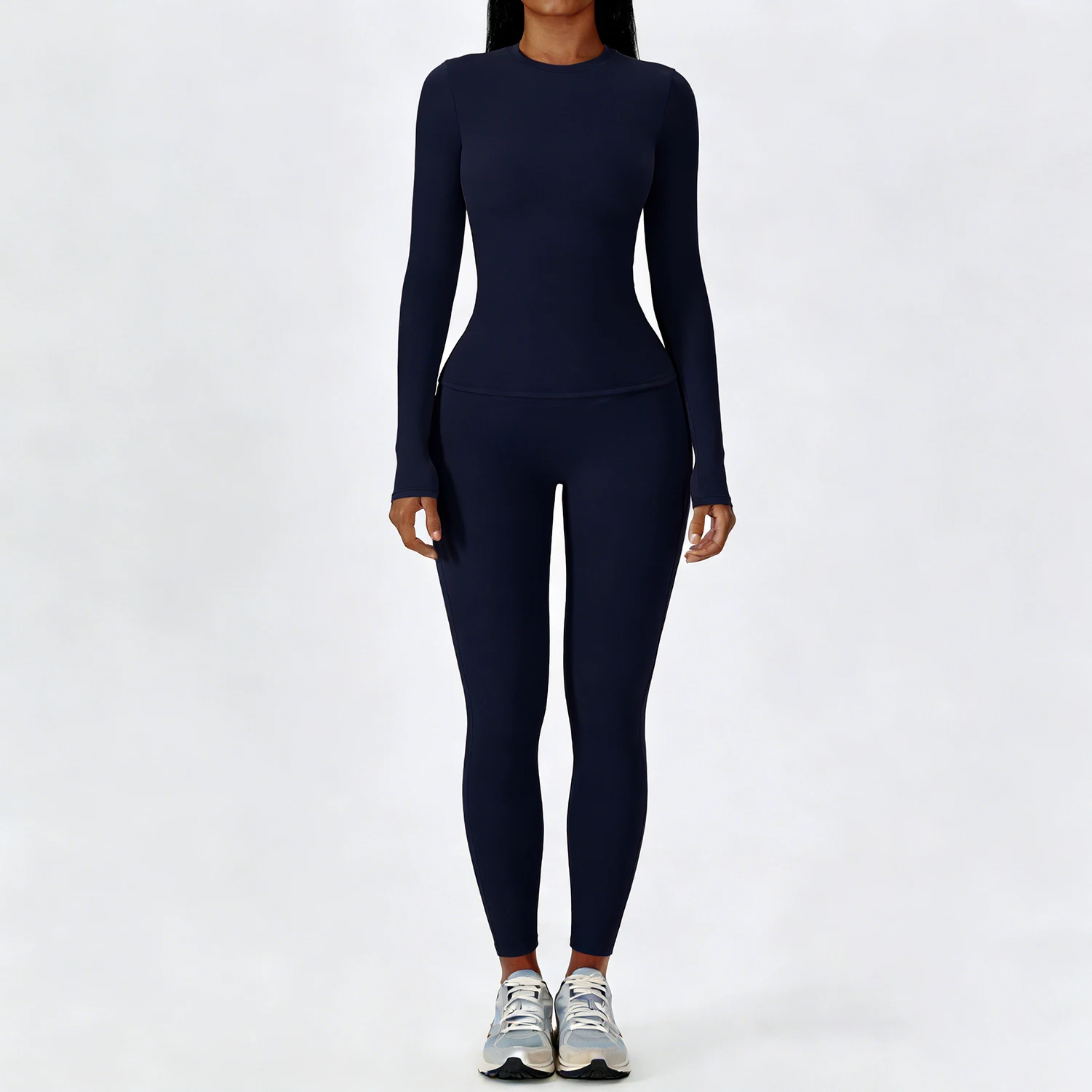 Women Yoga Set 2 Piece Long Sleeve Naked Feeling Slim Fit Athletic Top High Waist Compression Leggings Gym Activewear