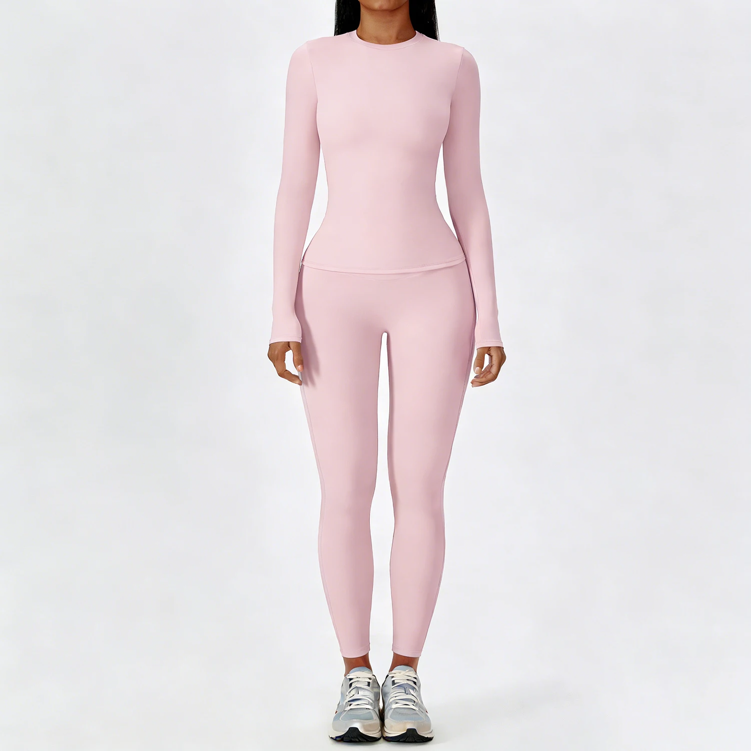 Women Yoga Set 2 Piece Long Sleeve Naked Feeling Slim Fit Athletic Top High Waist Compression Leggings Gym Activewear