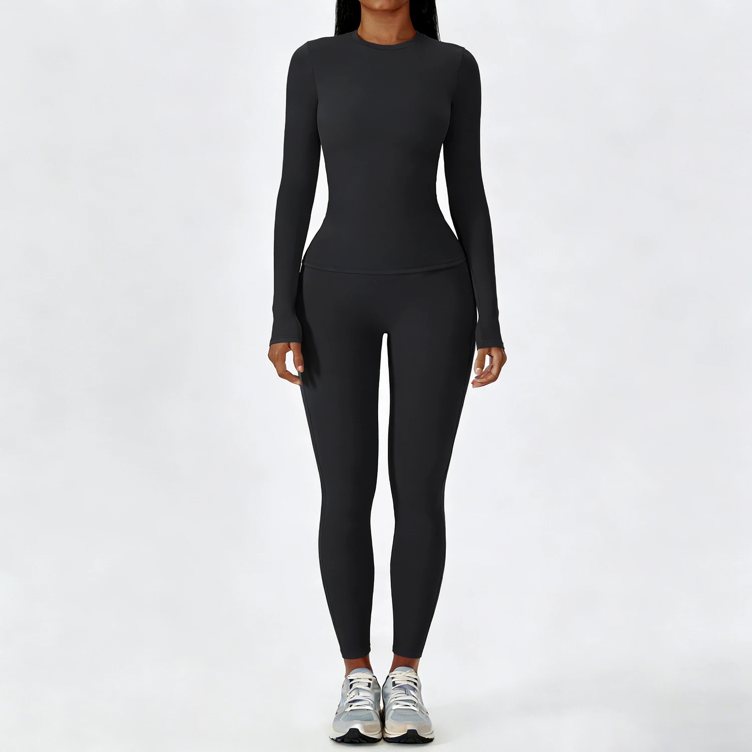 Women Yoga Set 2 Piece Long Sleeve Naked Feeling Slim Fit Athletic Top High Waist Compression Leggings Gym Activewear