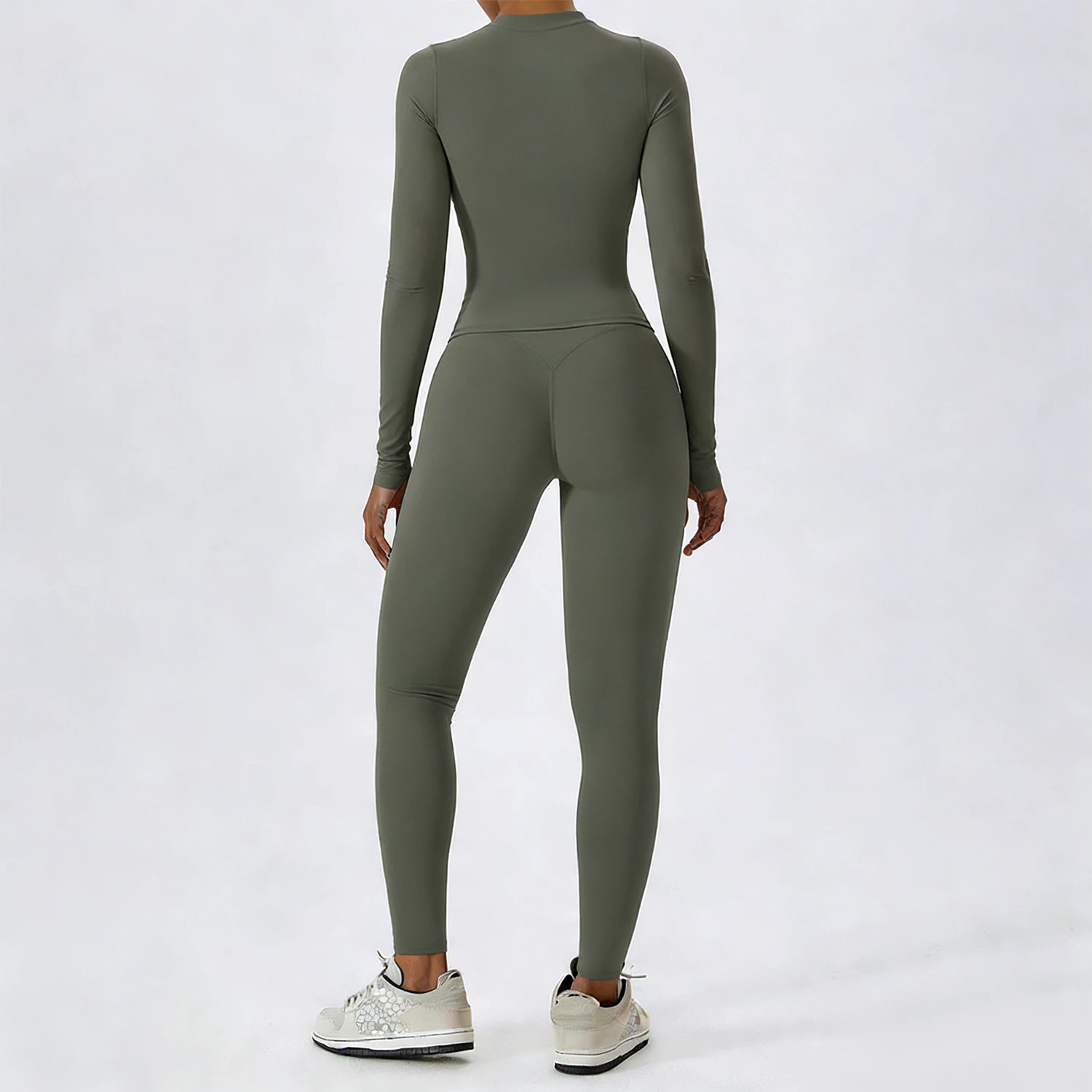 Women Yoga Set 2 Piece Long Sleeve Naked Feeling Slim Fit Athletic Top High Waist Compression Leggings Gym Activewear
