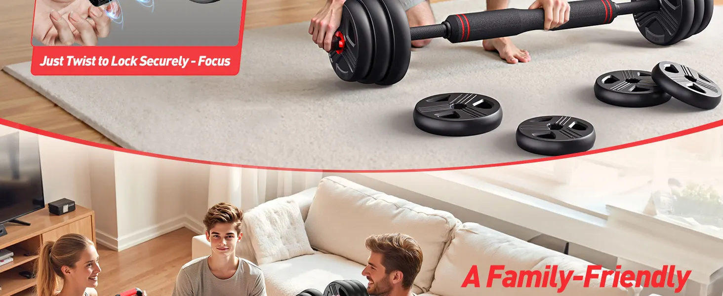 FED Fitness Feierdun Series DS4 Dumbbell Set 9-20kg Adjustable Dumbbells 2er Set, 5-in-1 Barbell, Kettlebell, Push-up Stand, Full Body Strength Training