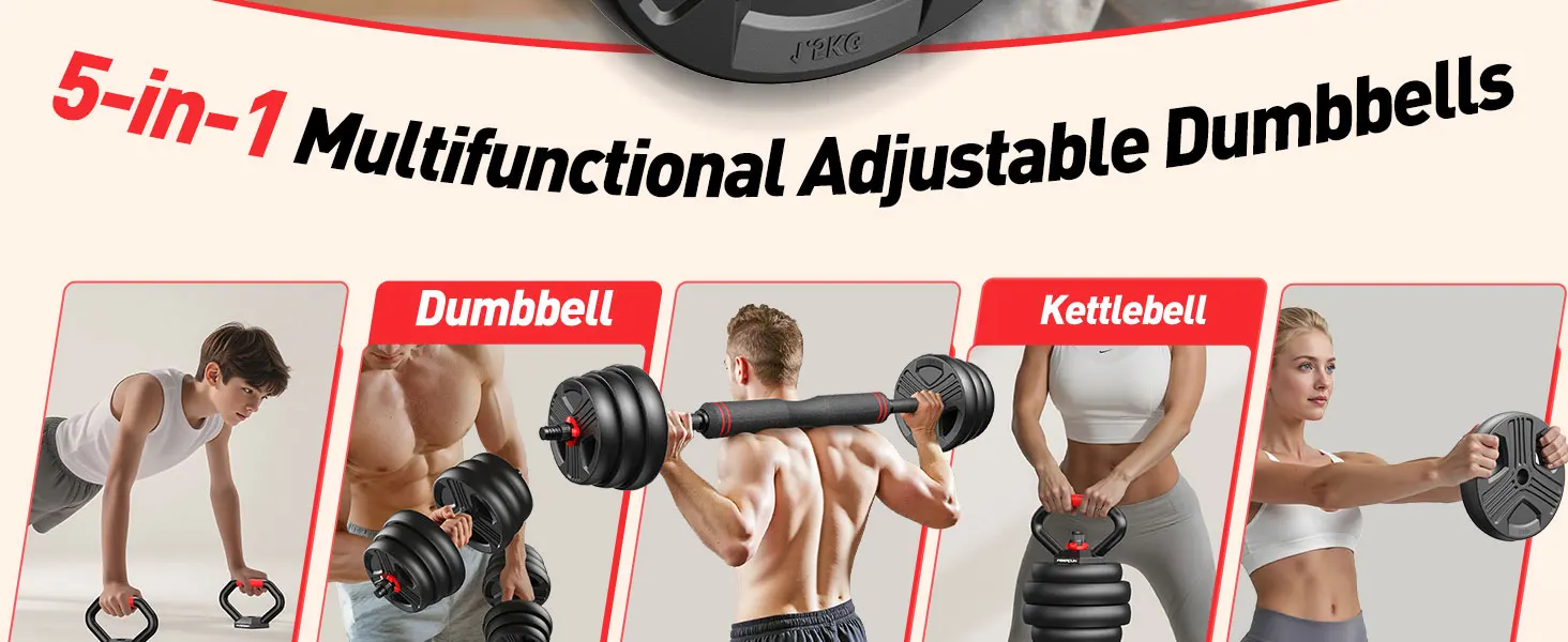 FED Fitness Feierdun Series DS4 Dumbbell Set 9-20kg Adjustable Dumbbells 2er Set, 5-in-1 Barbell, Kettlebell, Push-up Stand, Full Body Strength Training