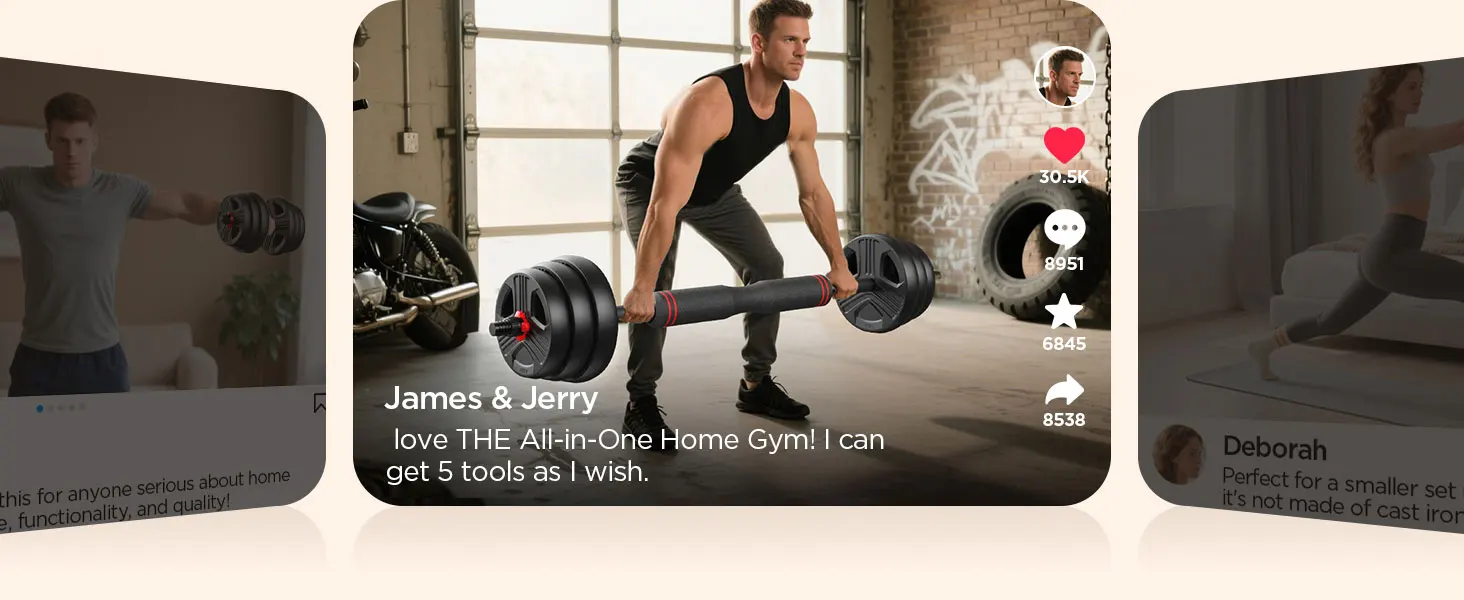 FED Fitness Feierdun Series DS4 Dumbbell Set 9-20kg Adjustable Dumbbells 2er Set, 5-in-1 Barbell, Kettlebell, Push-up Stand, Full Body Strength Training