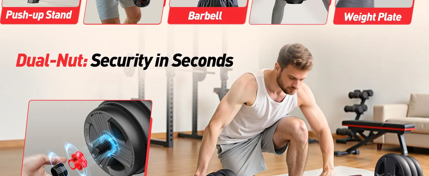 FED Fitness Feierdun Series DS4 Dumbbell Set 9-20kg Adjustable Dumbbells 2er Set, 5-in-1 Barbell, Kettlebell, Push-up Stand, Full Body Strength Training