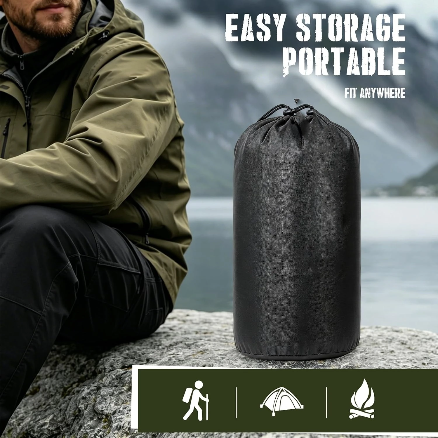 Woobie Blanket, Military Poncho Liner Thermal Insulated, WaterResistant Camping Quilt with Compression Bag for Hiking & Survival
