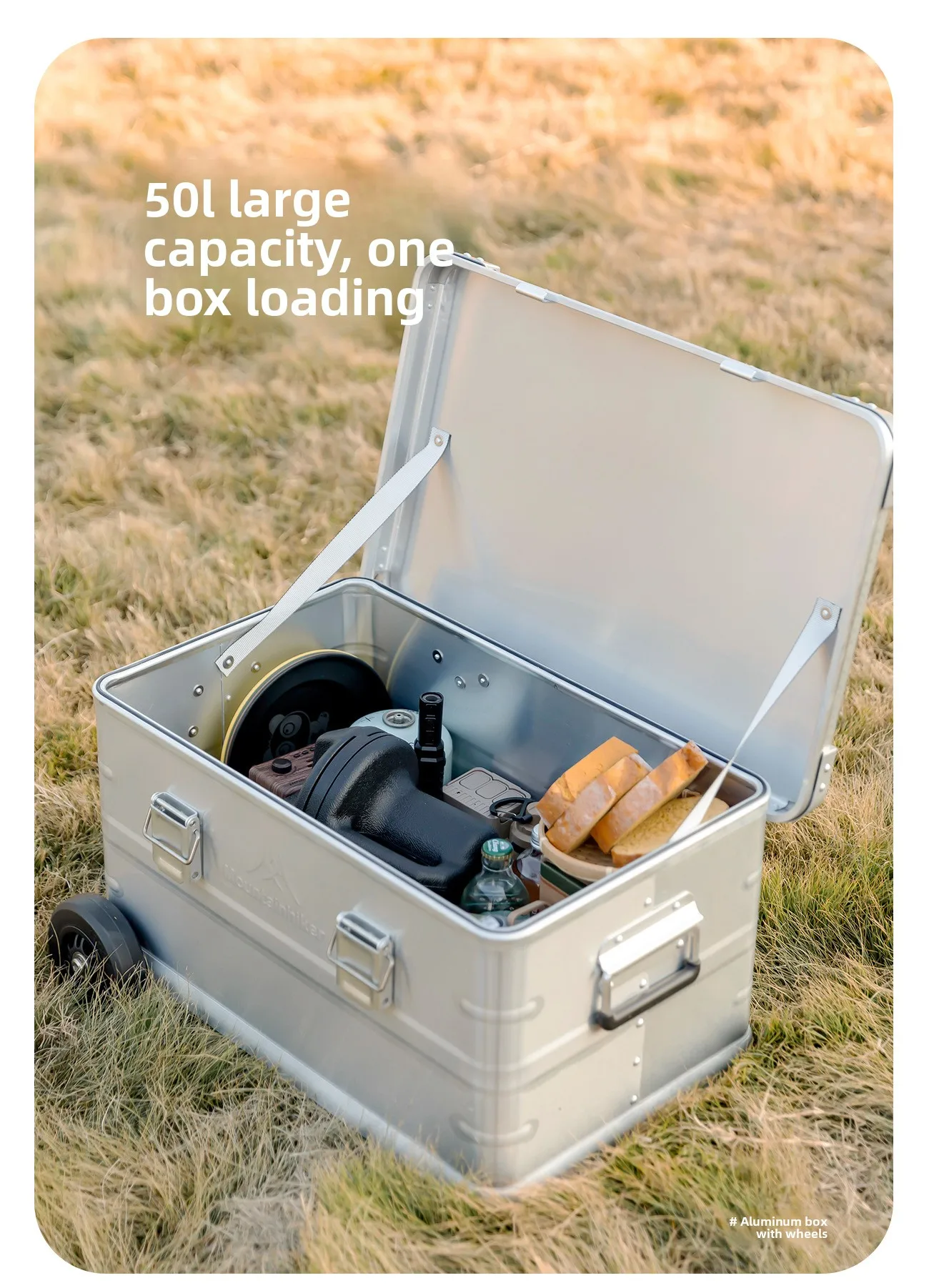 MOUNTAINHIKER 50L Storage Box with Trolley Wheels Outdoor Camping Picnic Travel Aluminum Alloy Large Capacity Box Storage Bag