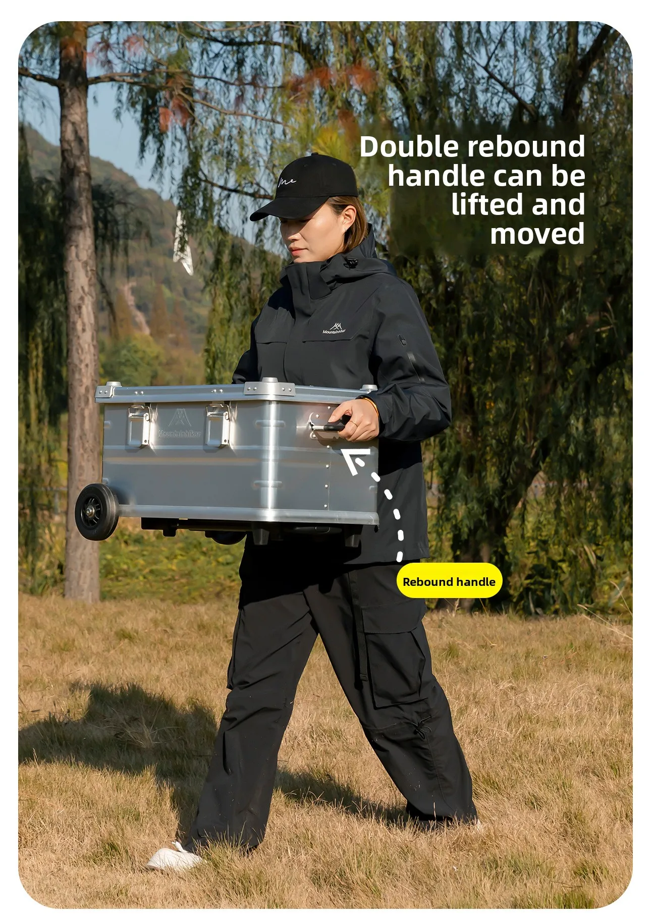 MOUNTAINHIKER 50L Storage Box with Trolley Wheels Outdoor Camping Picnic Travel Aluminum Alloy Large Capacity Box Storage Bag