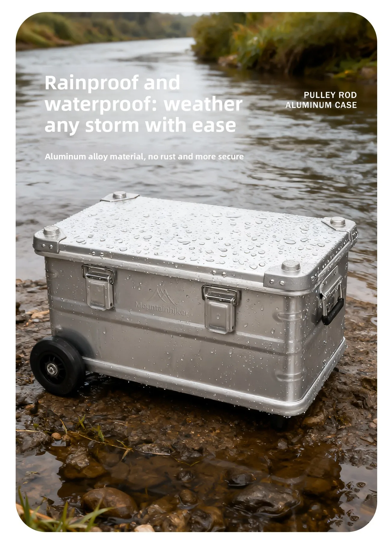 MOUNTAINHIKER 50L Storage Box with Trolley Wheels Outdoor Camping Picnic Travel Aluminum Alloy Large Capacity Box Storage Bag