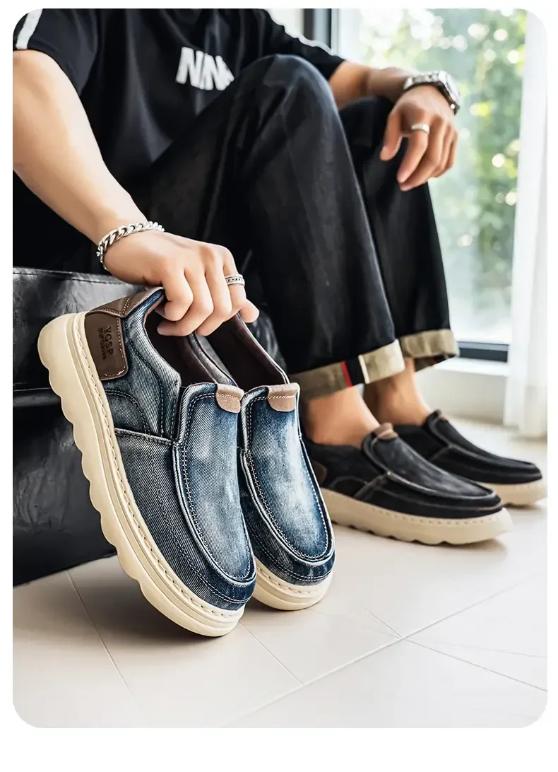 2026 New Men's Breathable Canvas Loafers Lightweight Denim Slip-On Sneakers, Casual Walking Flats for Spring/Summer