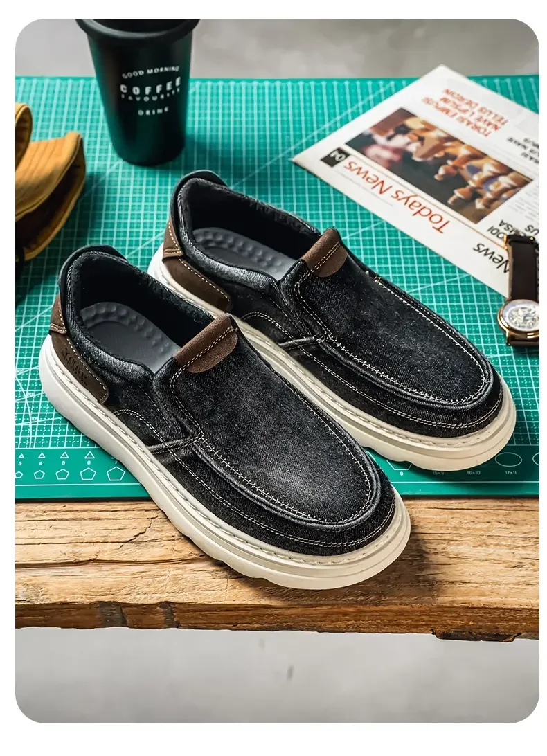 2026 New Men's Breathable Canvas Loafers Lightweight Denim Slip-On Sneakers, Casual Walking Flats for Spring/Summer