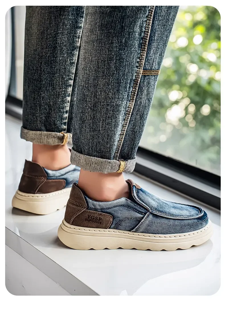 2026 New Men's Breathable Canvas Loafers Lightweight Denim Slip-On Sneakers, Casual Walking Flats for Spring/Summer