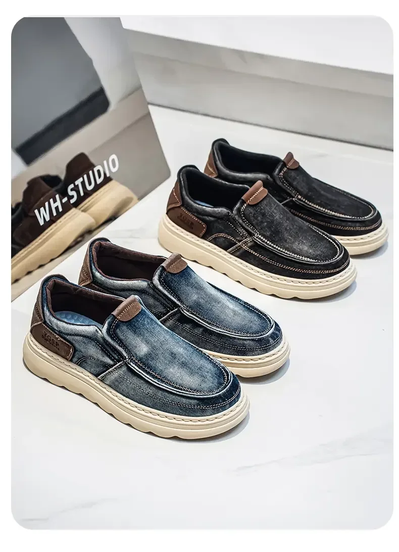 2026 New Men's Breathable Canvas Loafers Lightweight Denim Slip-On Sneakers, Casual Walking Flats for Spring/Summer