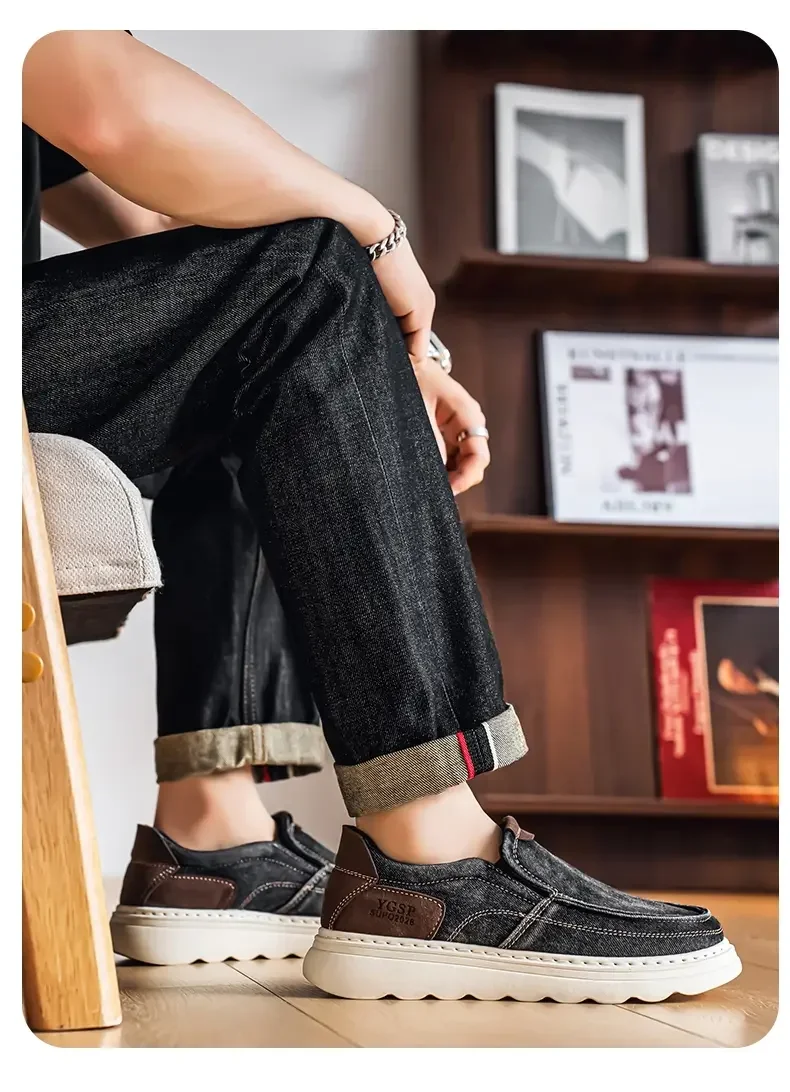 2026 New Men's Breathable Canvas Loafers Lightweight Denim Slip-On Sneakers, Casual Walking Flats for Spring/Summer
