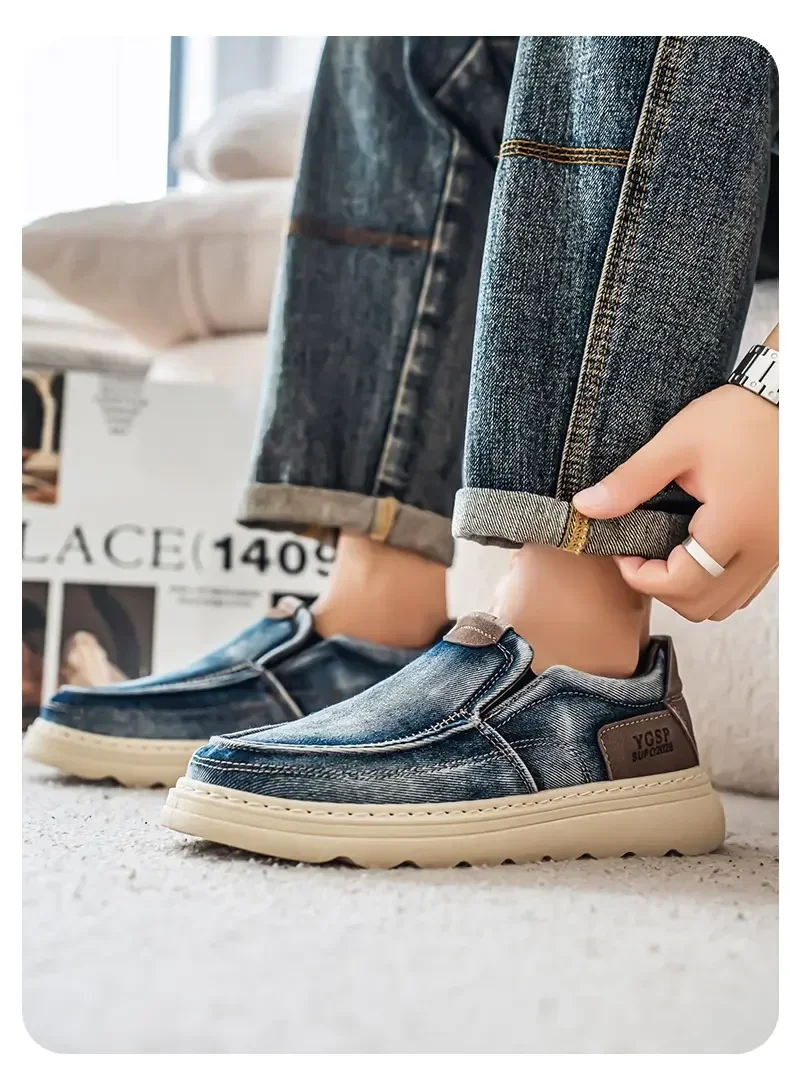2026 New Men's Breathable Canvas Loafers Lightweight Denim Slip-On Sneakers, Casual Walking Flats for Spring/Summer