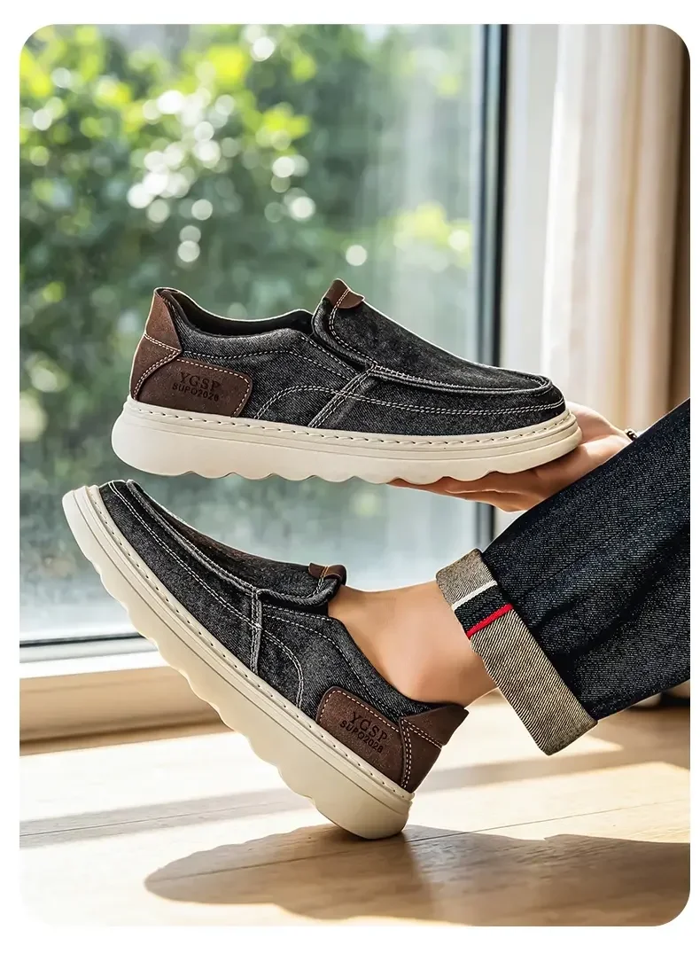 2026 New Men's Breathable Canvas Loafers Lightweight Denim Slip-On Sneakers, Casual Walking Flats for Spring/Summer