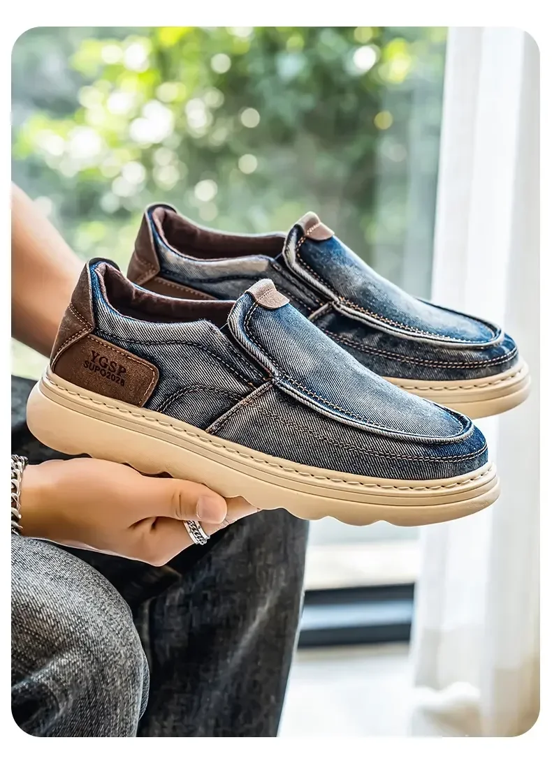 2026 New Men's Breathable Canvas Loafers Lightweight Denim Slip-On Sneakers, Casual Walking Flats for Spring/Summer