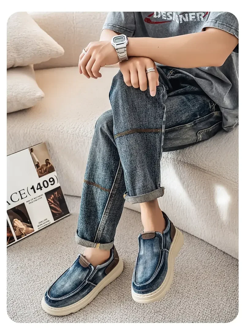 2026 New Men's Breathable Canvas Loafers Lightweight Denim Slip-On Sneakers, Casual Walking Flats for Spring/Summer