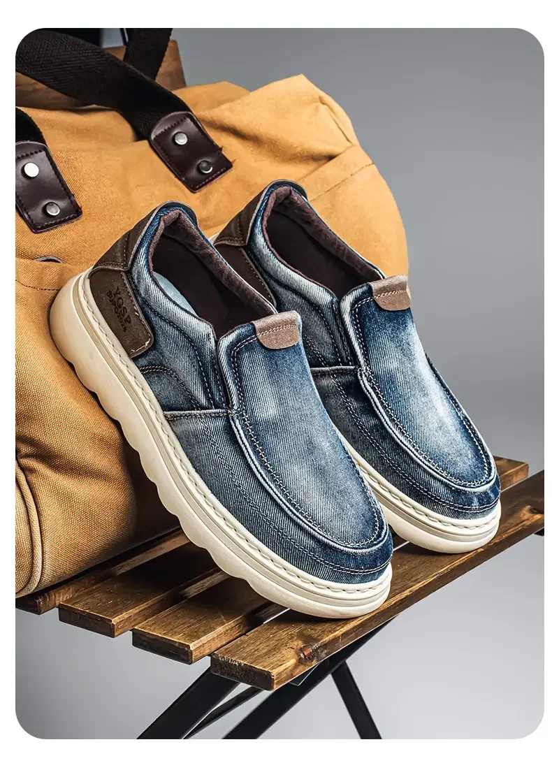 2026 New Men's Breathable Canvas Loafers Lightweight Denim Slip-On Sneakers, Casual Walking Flats for Spring/Summer