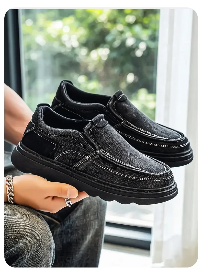 2026 New Men's Breathable Canvas Loafers Lightweight Denim Slip-On Sneakers, Casual Walking Flats for Spring/Summer
