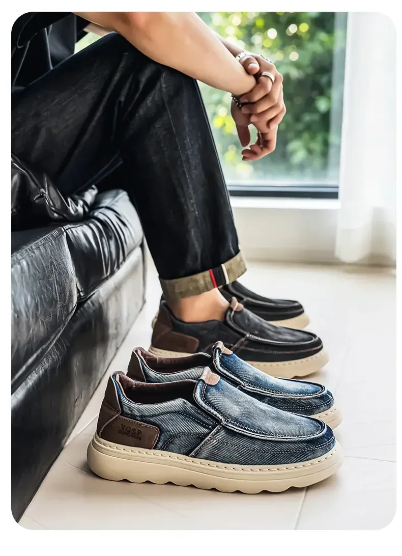 2026 New Men's Breathable Canvas Loafers Lightweight Denim Slip-On Sneakers, Casual Walking Flats for Spring/Summer