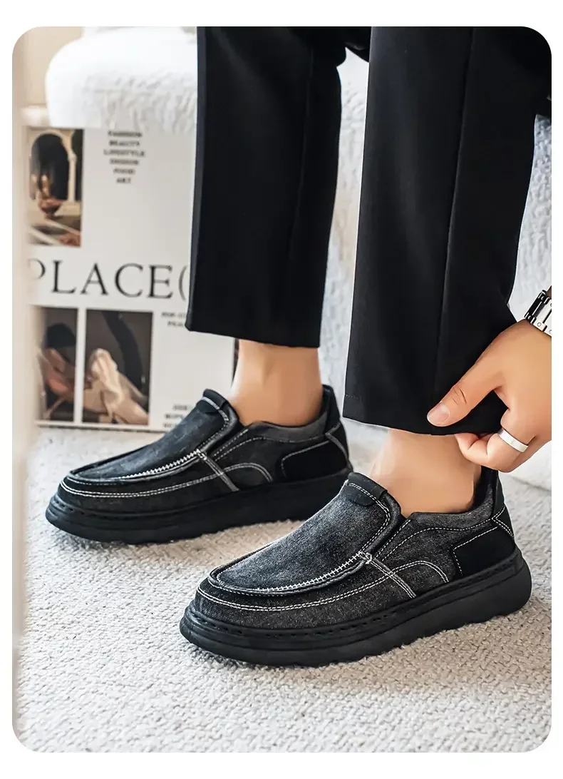 2026 New Men's Breathable Canvas Loafers Lightweight Denim Slip-On Sneakers, Casual Walking Flats for Spring/Summer