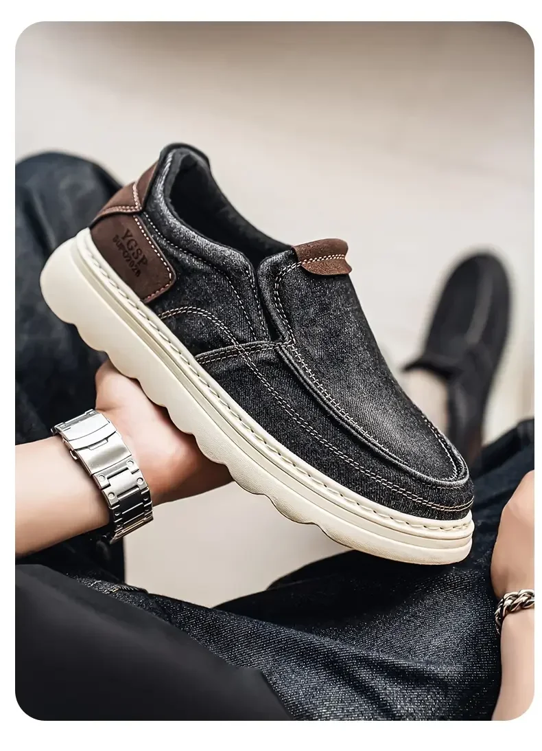 2026 New Men's Breathable Canvas Loafers Lightweight Denim Slip-On Sneakers, Casual Walking Flats for Spring/Summer