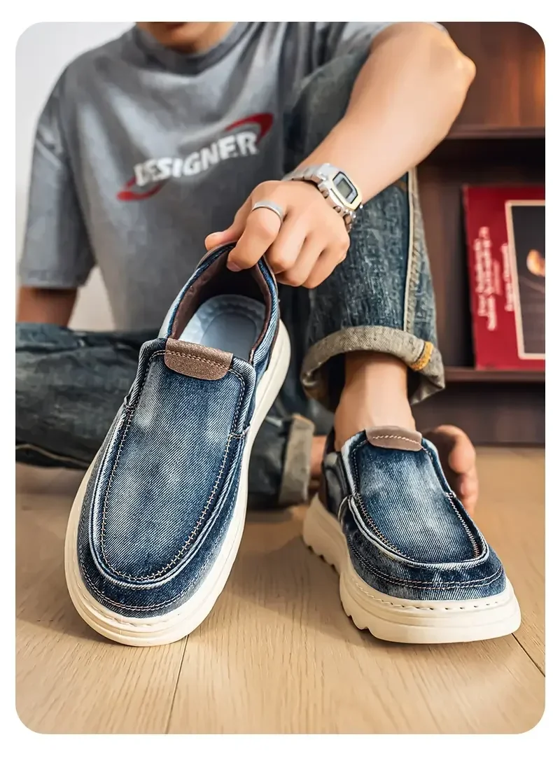 2026 New Men's Breathable Canvas Loafers Lightweight Denim Slip-On Sneakers, Casual Walking Flats for Spring/Summer