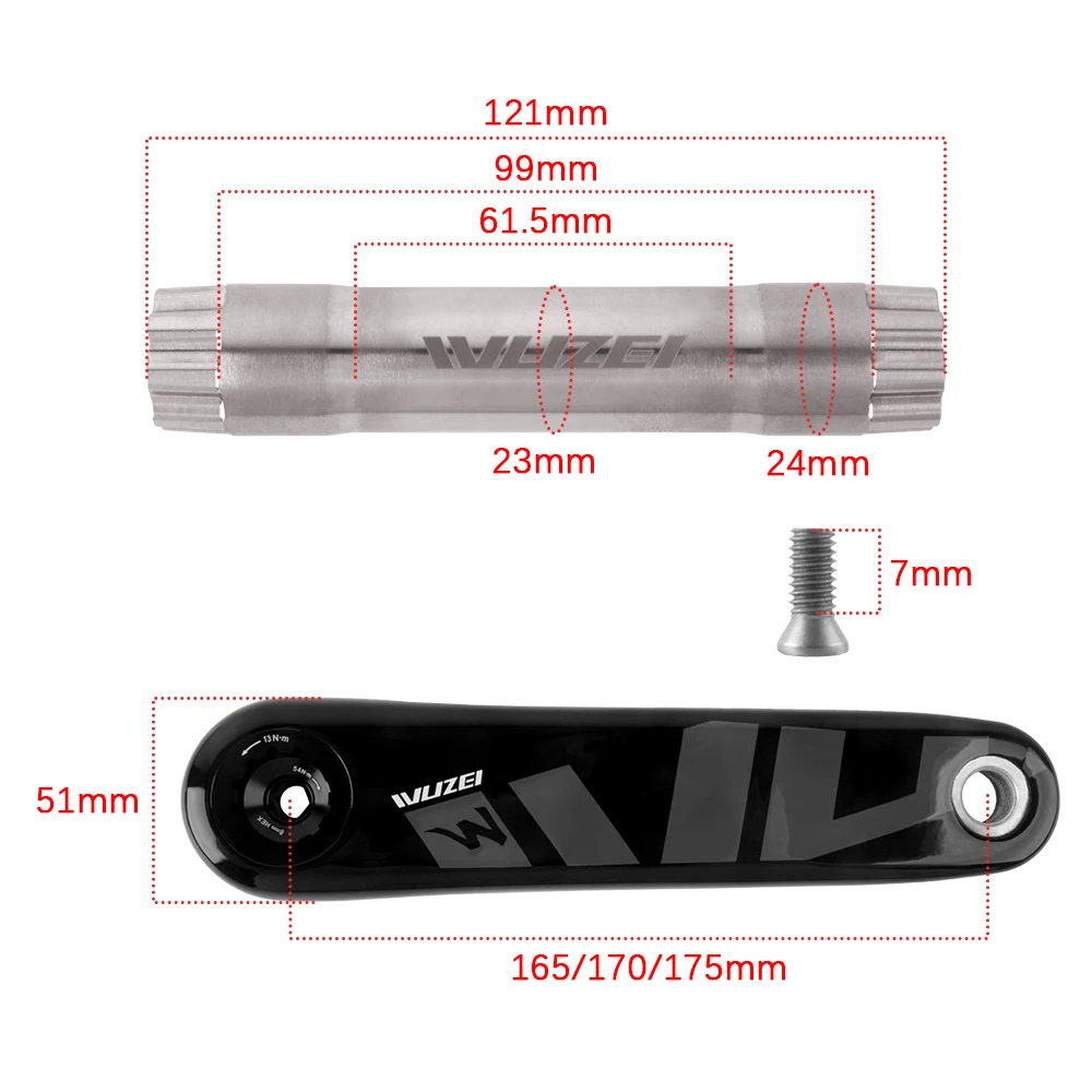 WUZEI 3/8 Bolt Direct Mount Carbon Fiber Mountain Bike Crank 8/9/10/11/12S Axle 24MM for SRAM XX1 X01 X1 GX Ultralight Crank