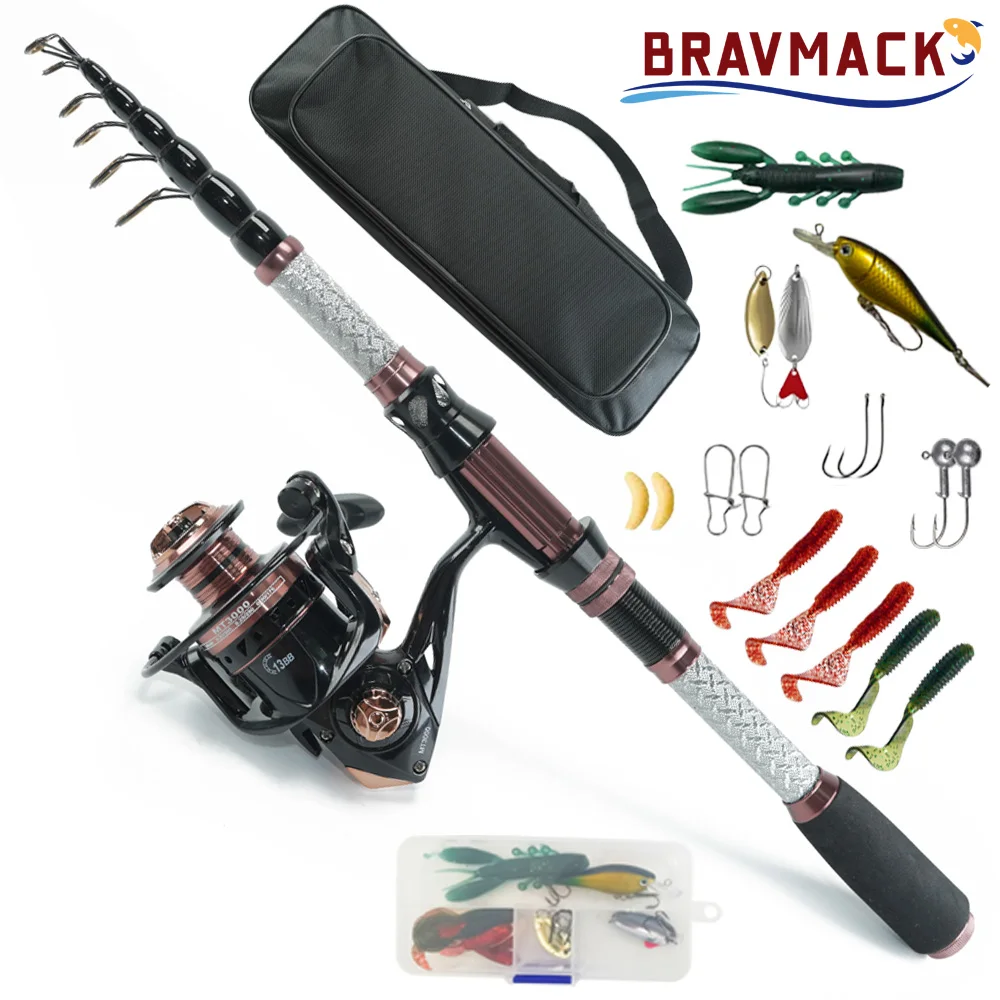 BRAVMACK 2.4M Portable Fishing Rod & MT3000 Spinning Reel Combo - Complete Kit with Accessories for Travel & Outdoor Fishing