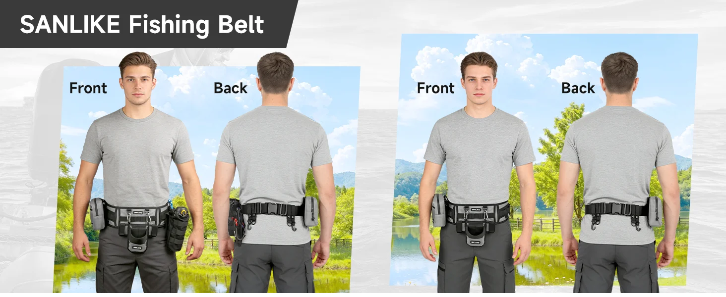 SANLIKE Fishing Belt Rod Holder Wading Fly Fishing Belt Kit Adjustable Fighting Waist Belt with Detachable Tackle Bag