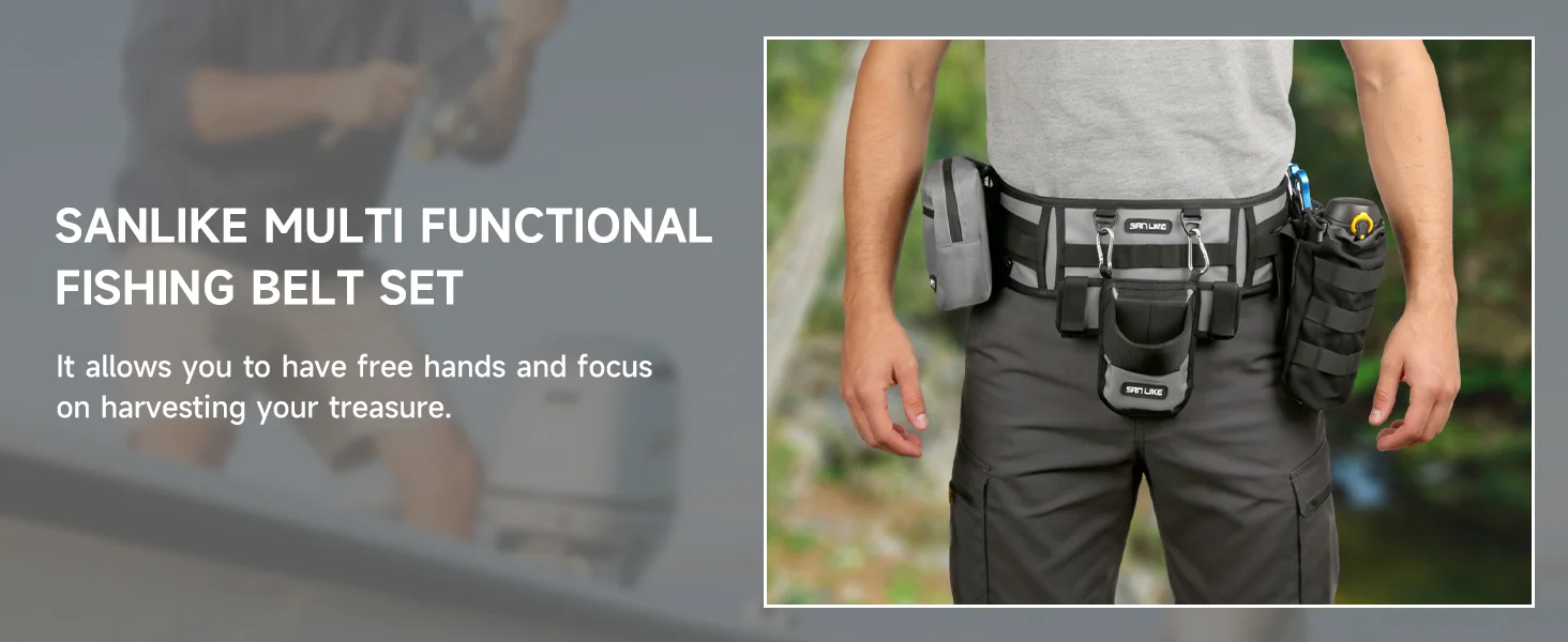 SANLIKE Fishing Belt Rod Holder Wading Fly Fishing Belt Kit Adjustable Fighting Waist Belt with Detachable Tackle Bag