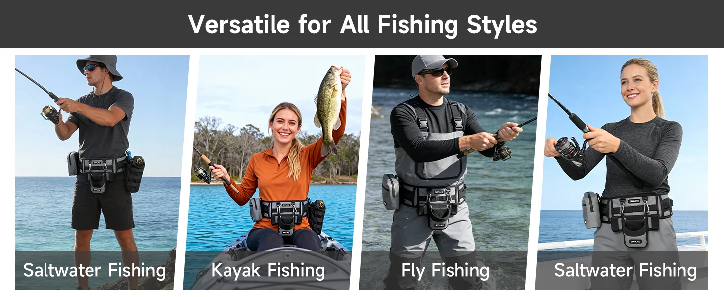 SANLIKE Fishing Belt Rod Holder Wading Fly Fishing Belt Kit Adjustable Fighting Waist Belt with Detachable Tackle Bag