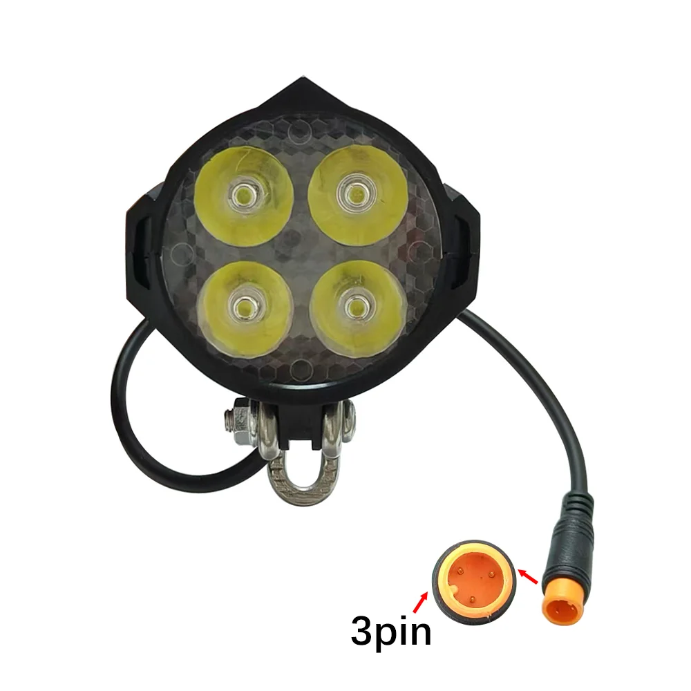 Ebike LED Headlight Accessories 36V 48V Lamp 3pin Built-in Horn Front Light 4 LED Bulbs for Electric Scooters Bicycles