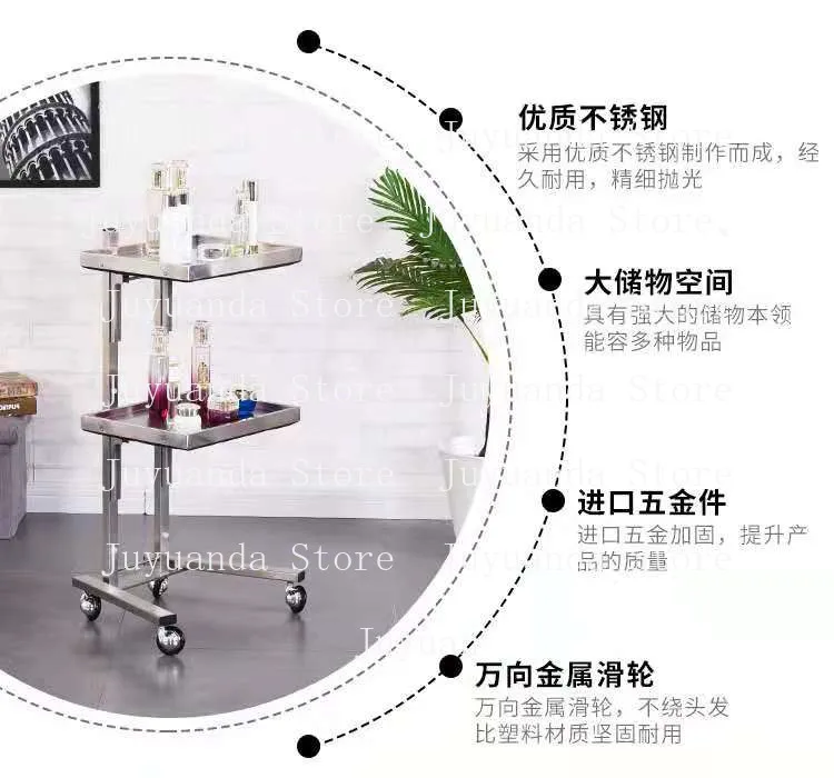 Beauty Salon Trolley Barber Shop Trolley Hair Salon Dedicated Stainless Steel Foldable Trolley Hair Salon Tool