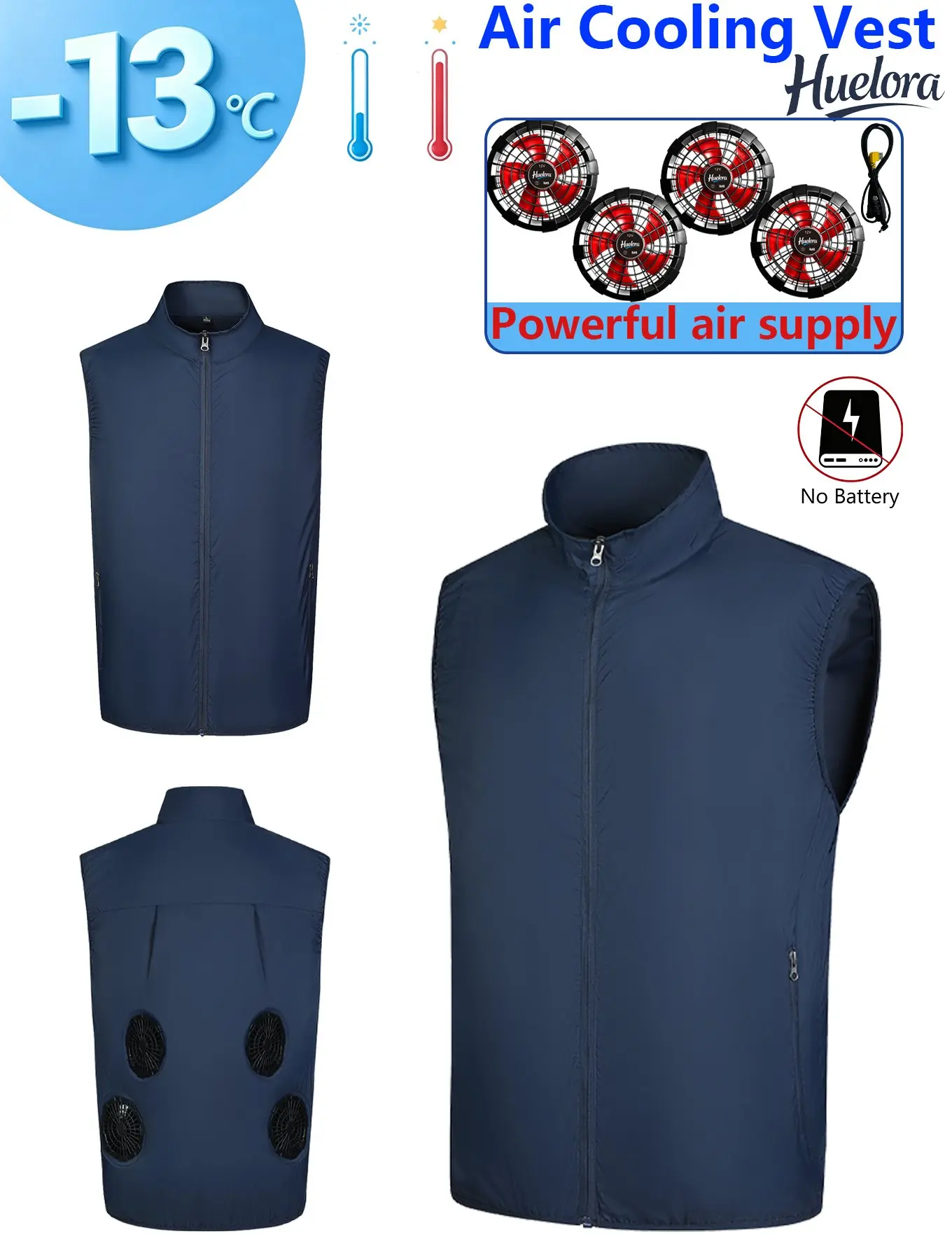 Unisex Stand Collar Sleeveless Air Cooling Vest with 4/3/2 Back Built-in USB Powerful Fans,Breathable Summer Waistcoat