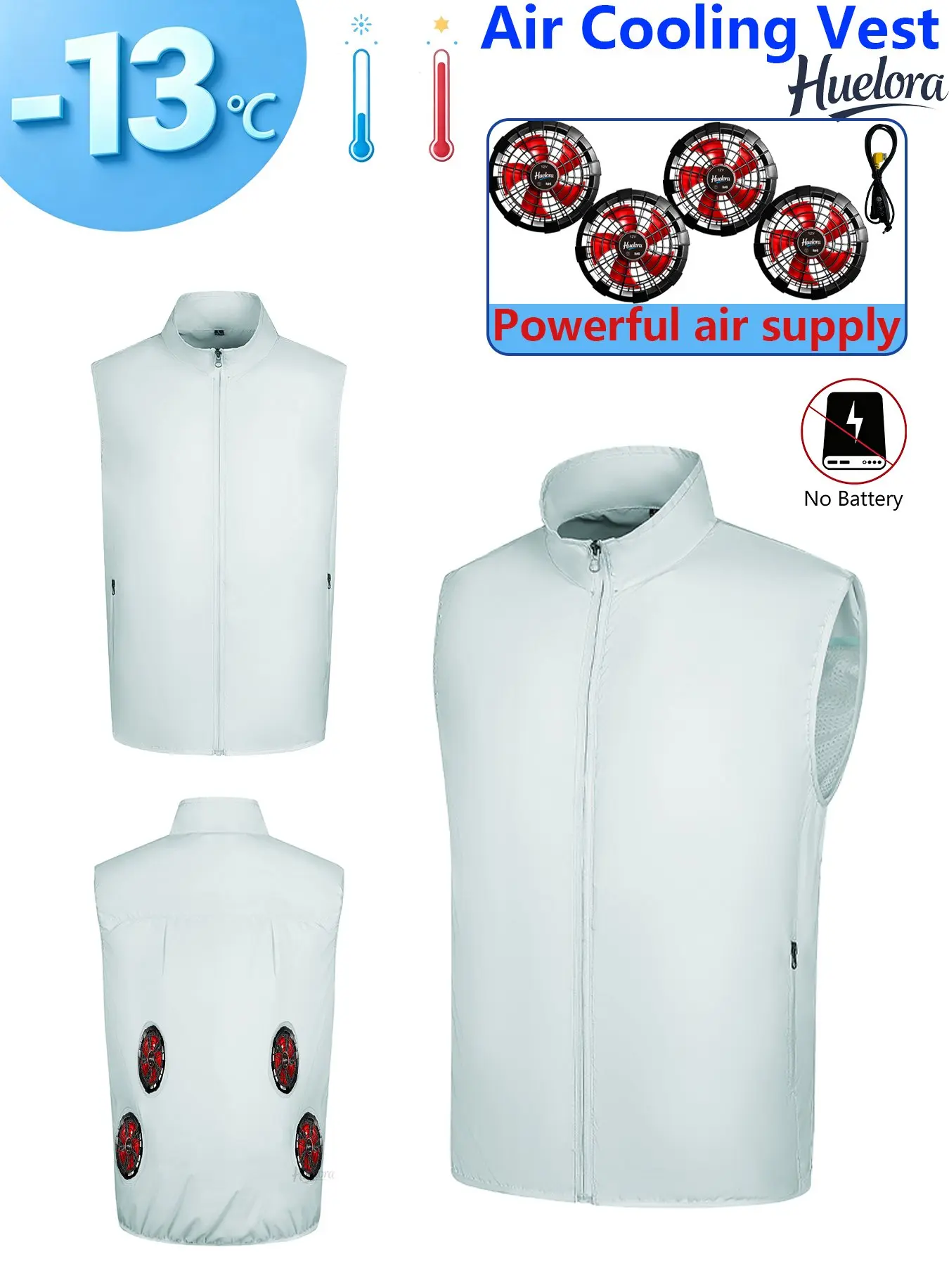 Unisex Stand Collar Sleeveless Air Cooling Vest with 4/3/2 Back Built-in USB Powerful Fans,Breathable Summer Waistcoat
