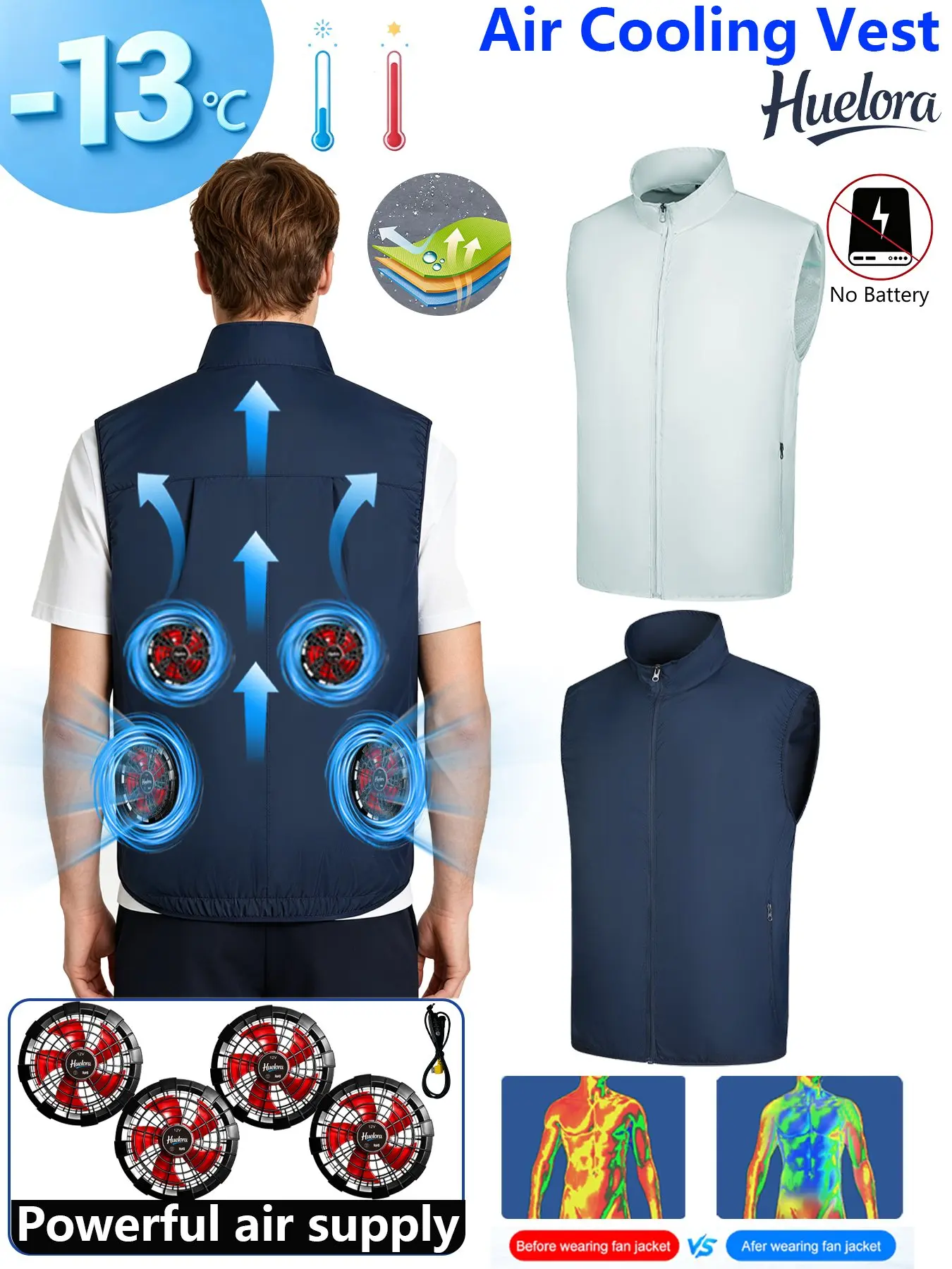 Unisex Stand Collar Sleeveless Air Cooling Vest with 4/3/2 Back Built-in USB Powerful Fans,Breathable Summer Waistcoat