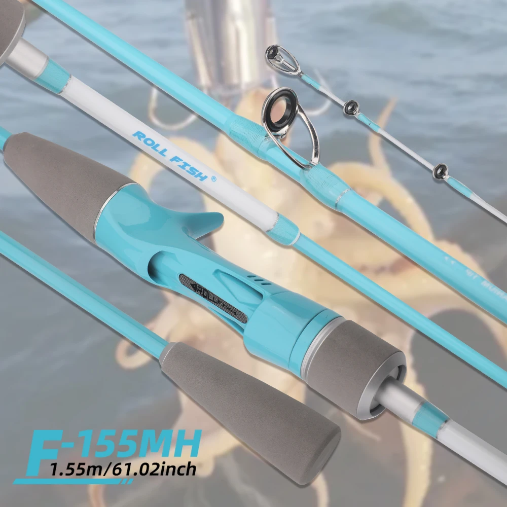 ROLLFISH 1.55M Titanium Tip Octopus Squid Cuttle Carbon Fiber Saltwater Boat Light Slow Jigging Casting Fishing Rod +Storage Bag